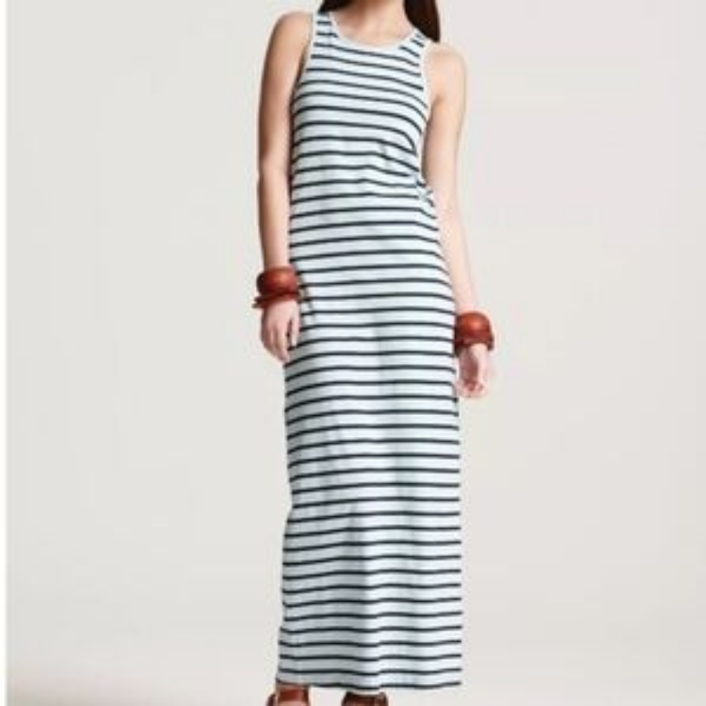 Theory White & Black Cordell Sailor Stripe Racerback Maxi Dress Size S